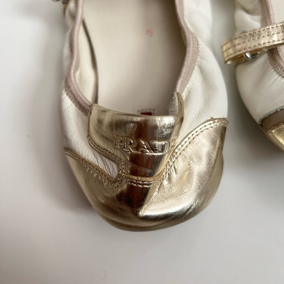 Prada Cream Off White Light Gold mary jane ballet flats 35 - Picture 4 of 8